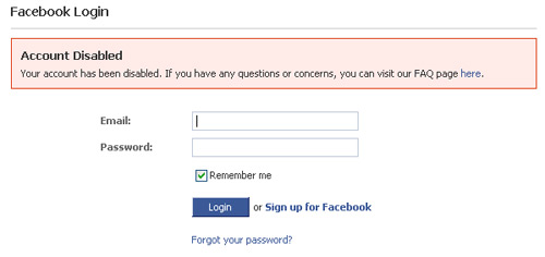Facebook Disabled facebook disabled